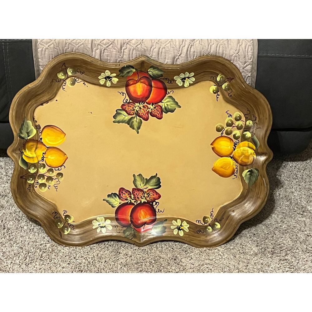 NASHCO Tole Hand-Painted Toleware Tray Fruit Flowers Large  27" x 20”